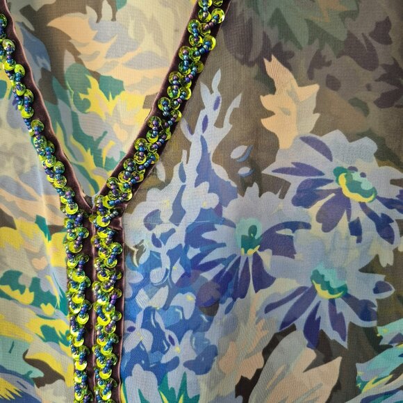 Free People Sheer Floral Sequin Beaded V-Neck Overlay Top Size XS - Picture 8 of 8